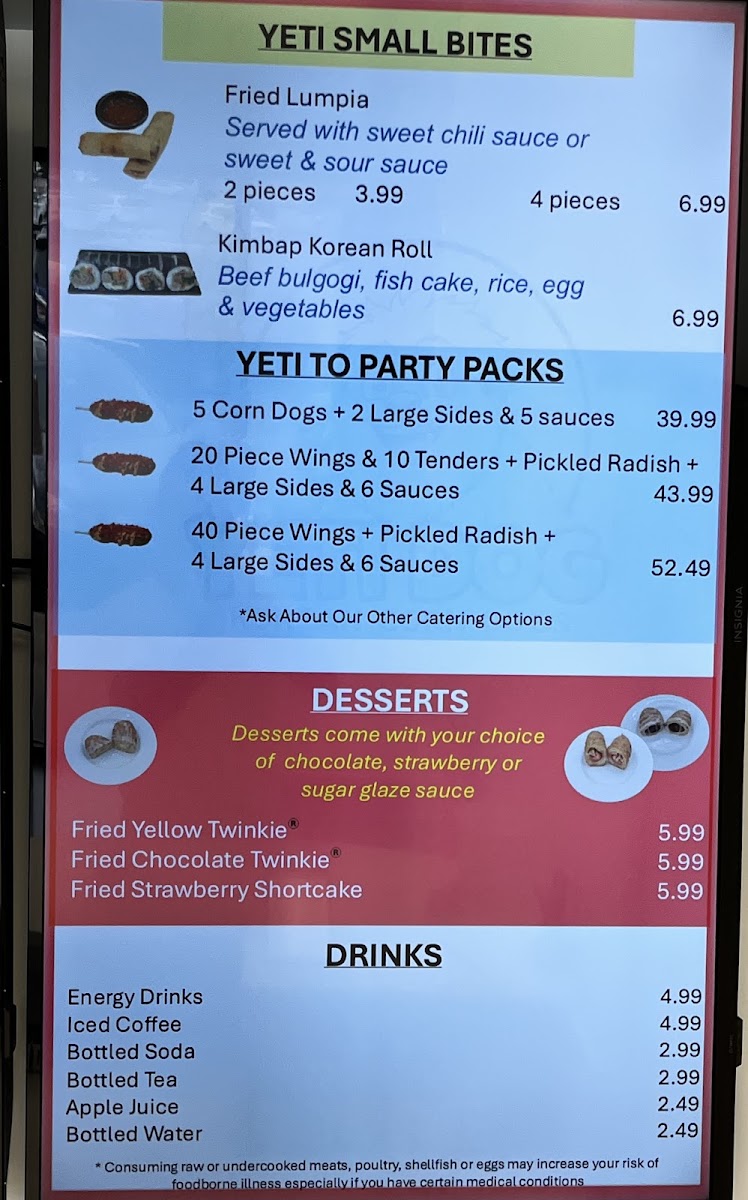 Yeti Dog menu board