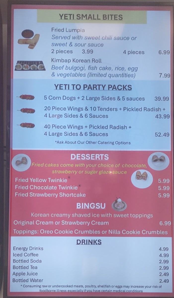 Yeti Dog menu board