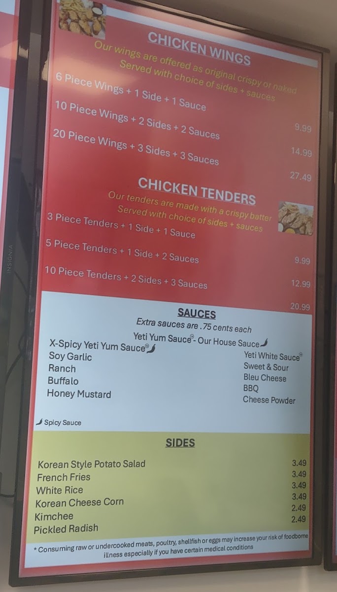 Yeti Dog menu board