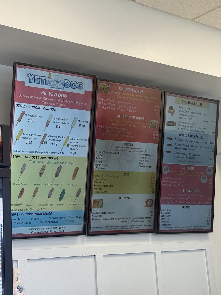 Yeti Dog menu board