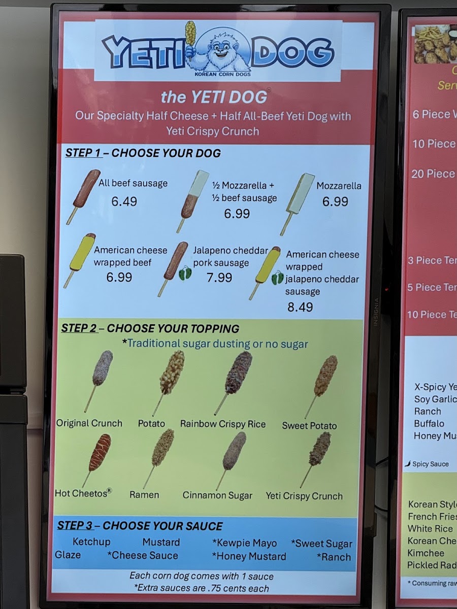 Yeti Dog menu board
