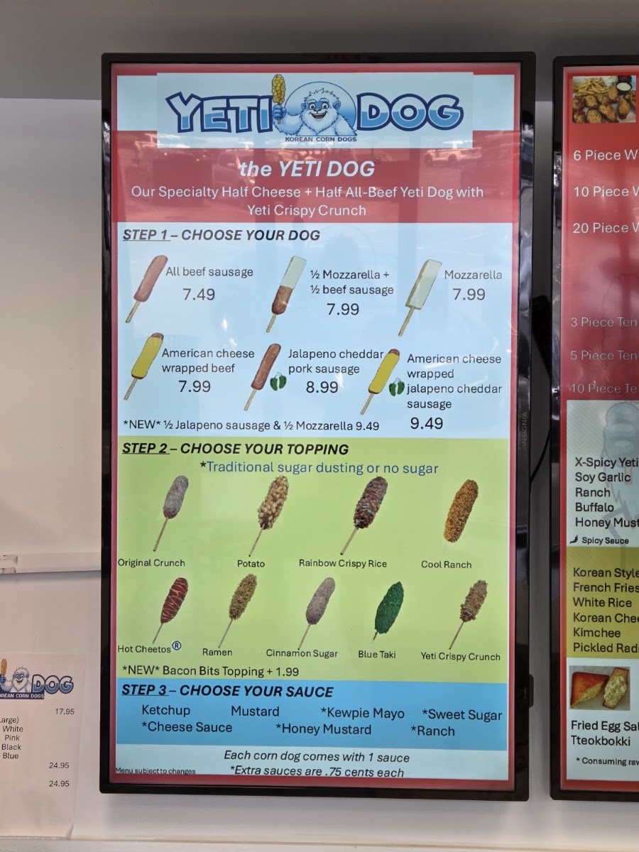 Yeti Dog menu board