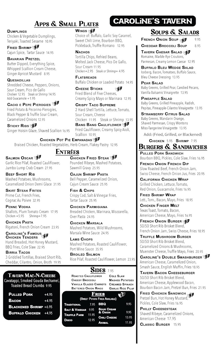 Caroline's Tavern menu board