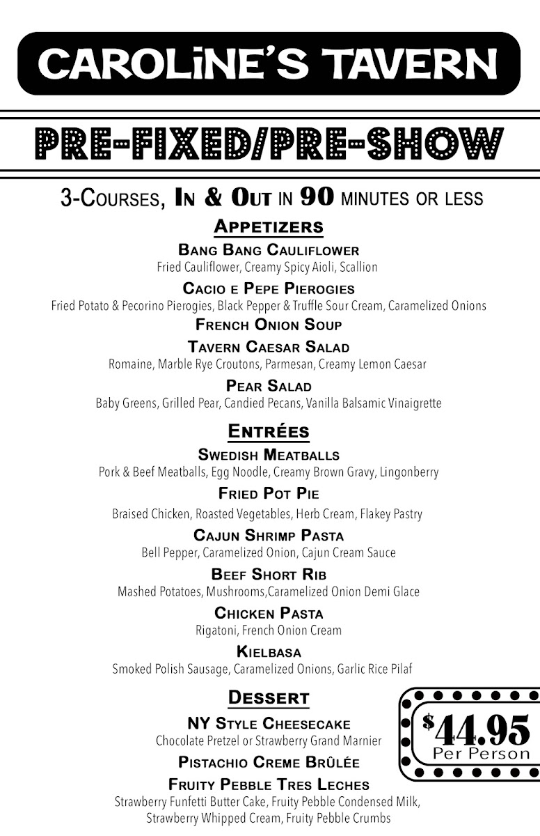 Caroline's Tavern menu board