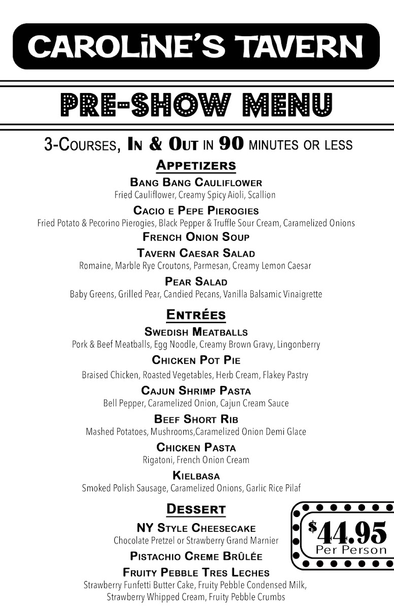 Caroline's Tavern menu board