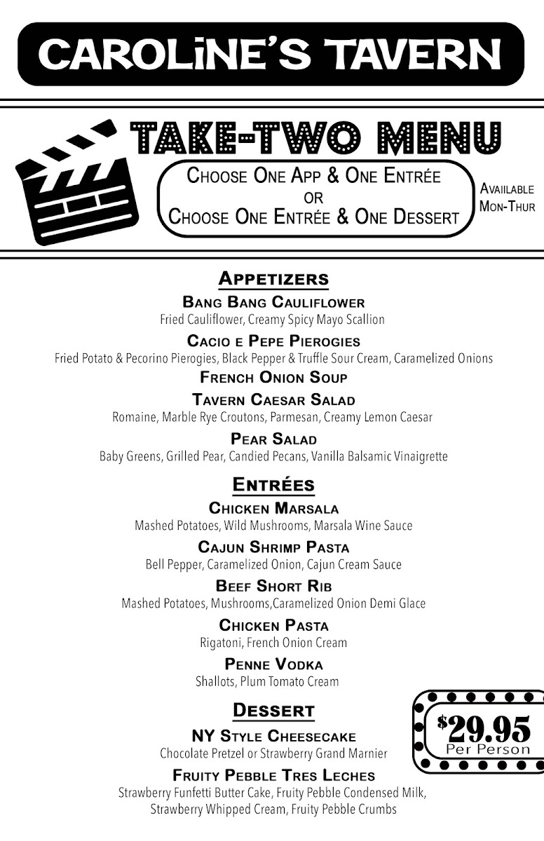 Caroline's Tavern menu board