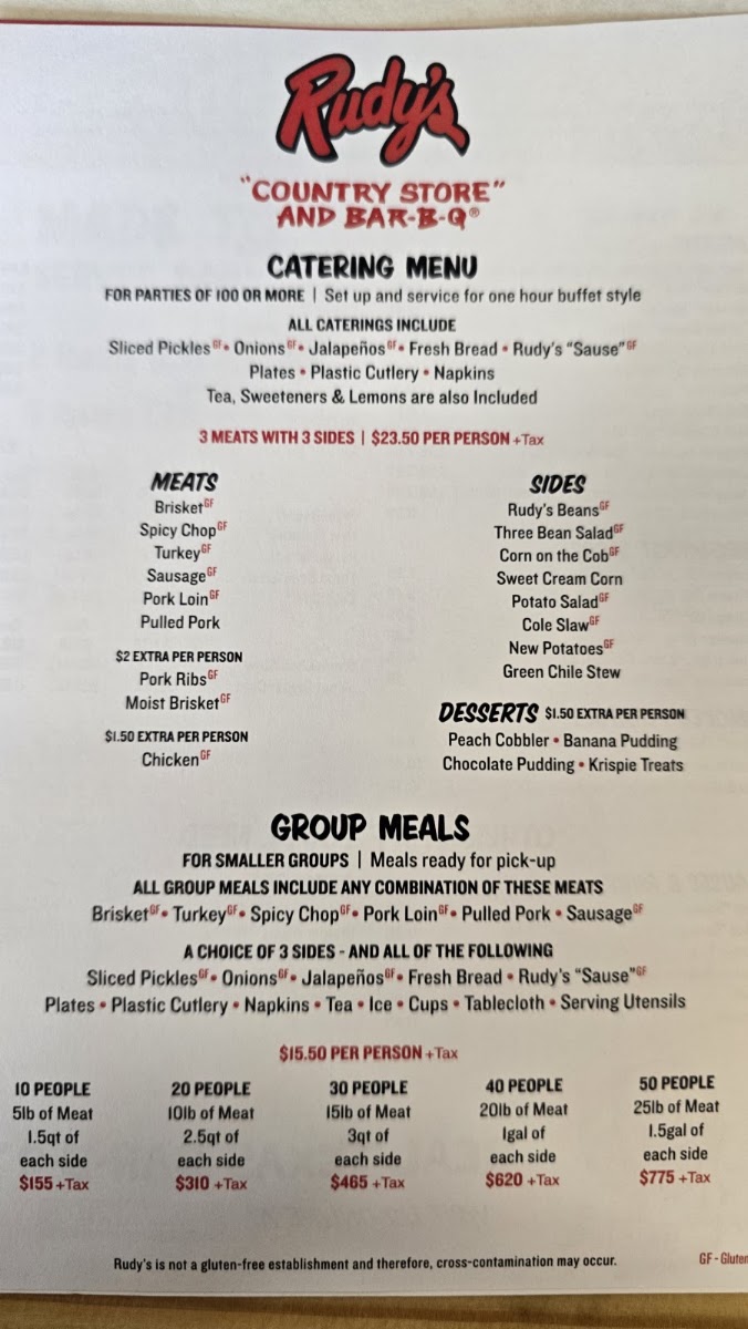 Rudy's 'Country Store' and Bar-B-Q menu board