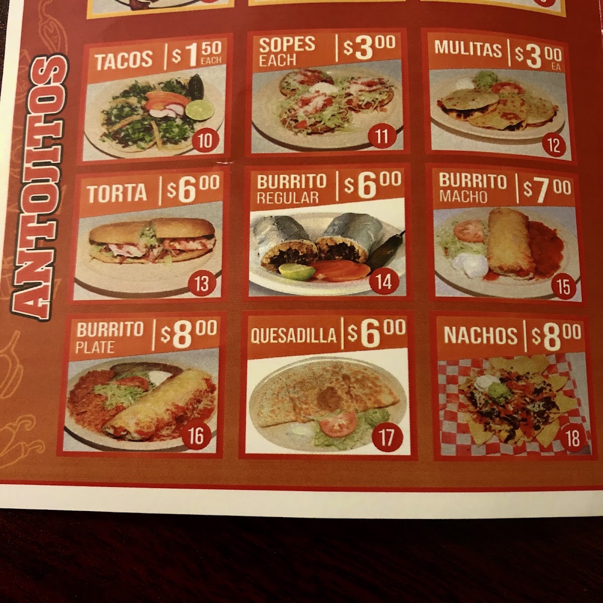 Taqueria Los Dos Hermanos #3 menu board