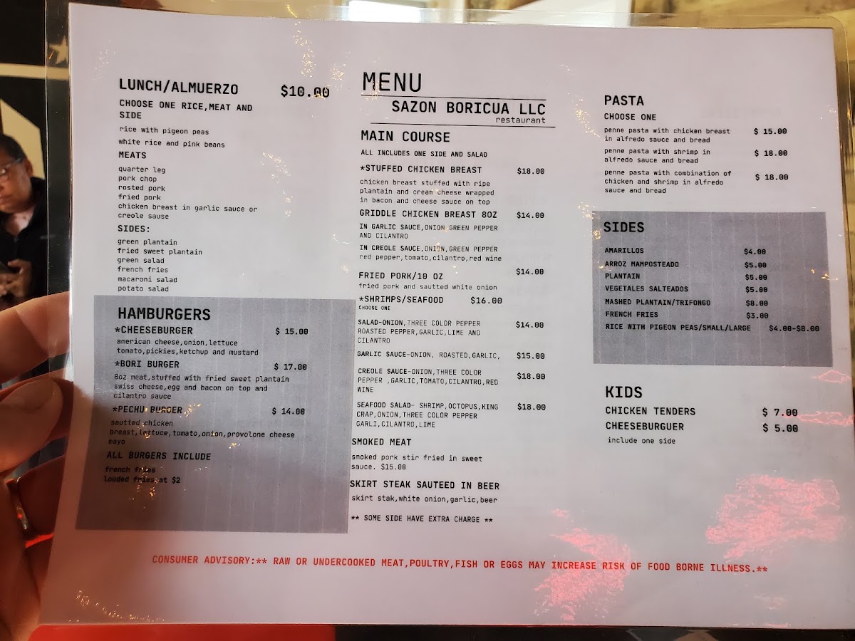 Sazón Boricua menu board