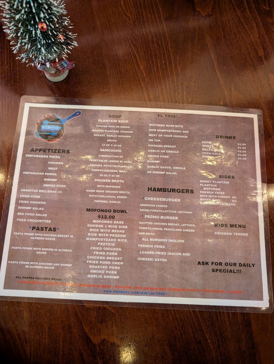 Sazón Boricua menu board