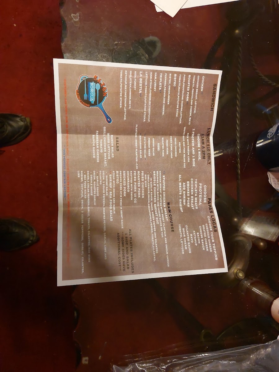 Sazón Boricua menu board