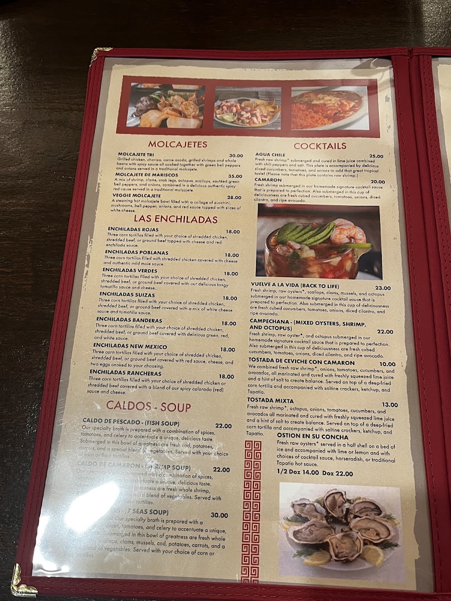 Golden Oyster Mexican & Seafood menu board