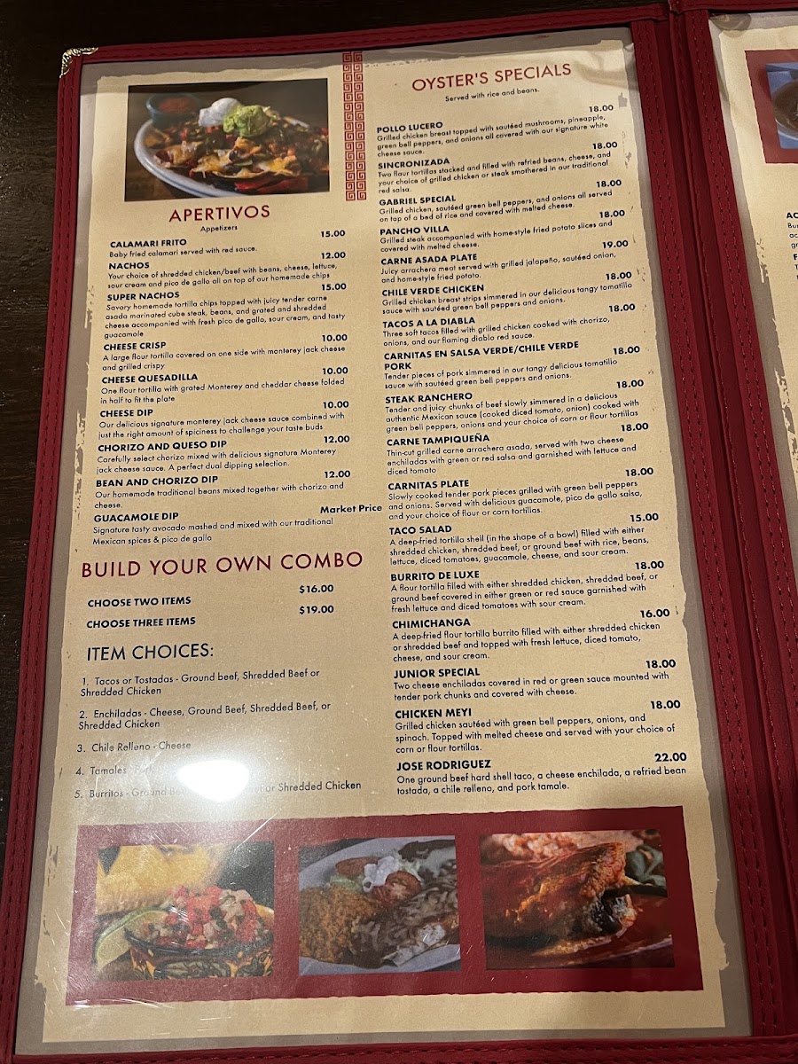 Golden Oyster Mexican & Seafood menu board