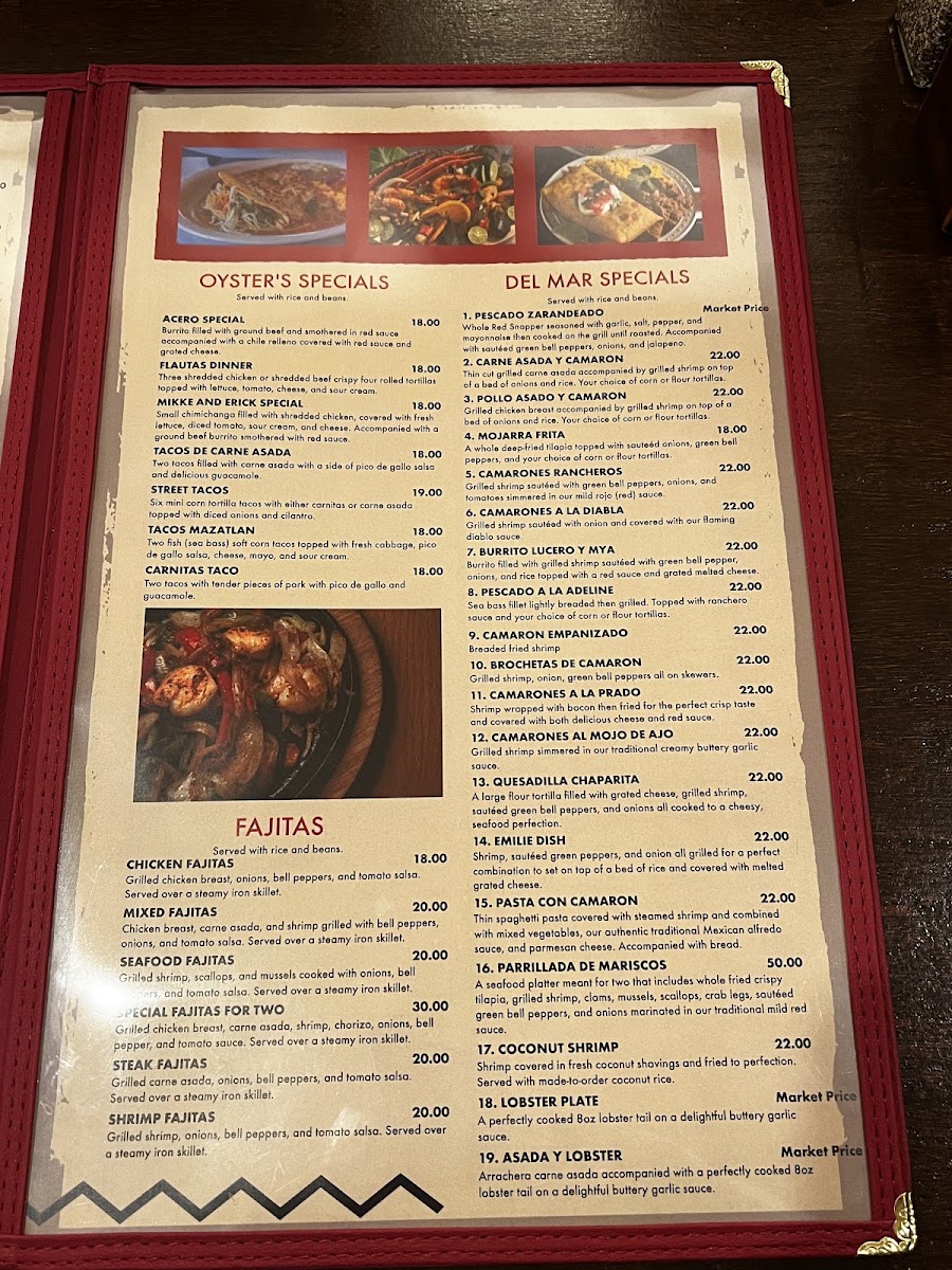 Golden Oyster Mexican & Seafood menu board