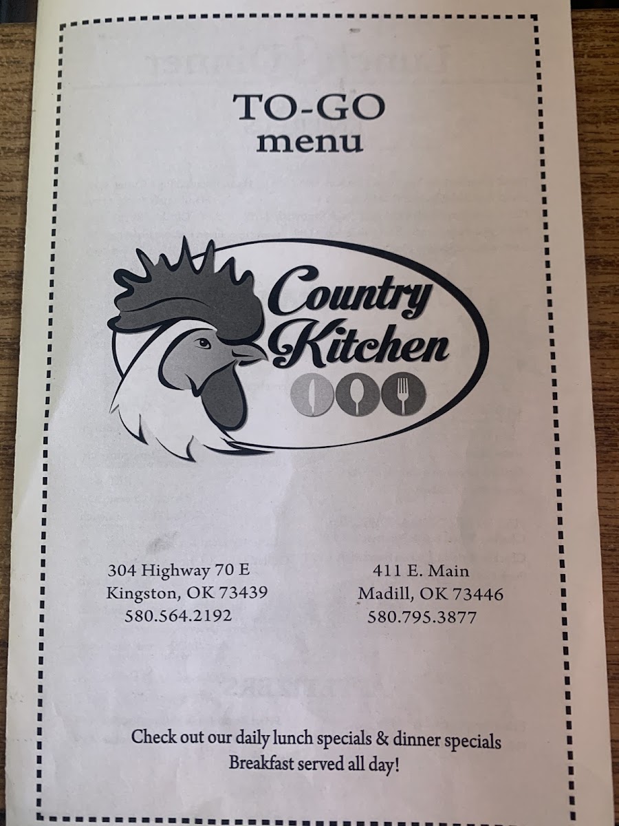 Country Kitchen menu board