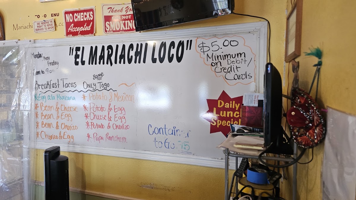 El Mariachi Loco menu board
