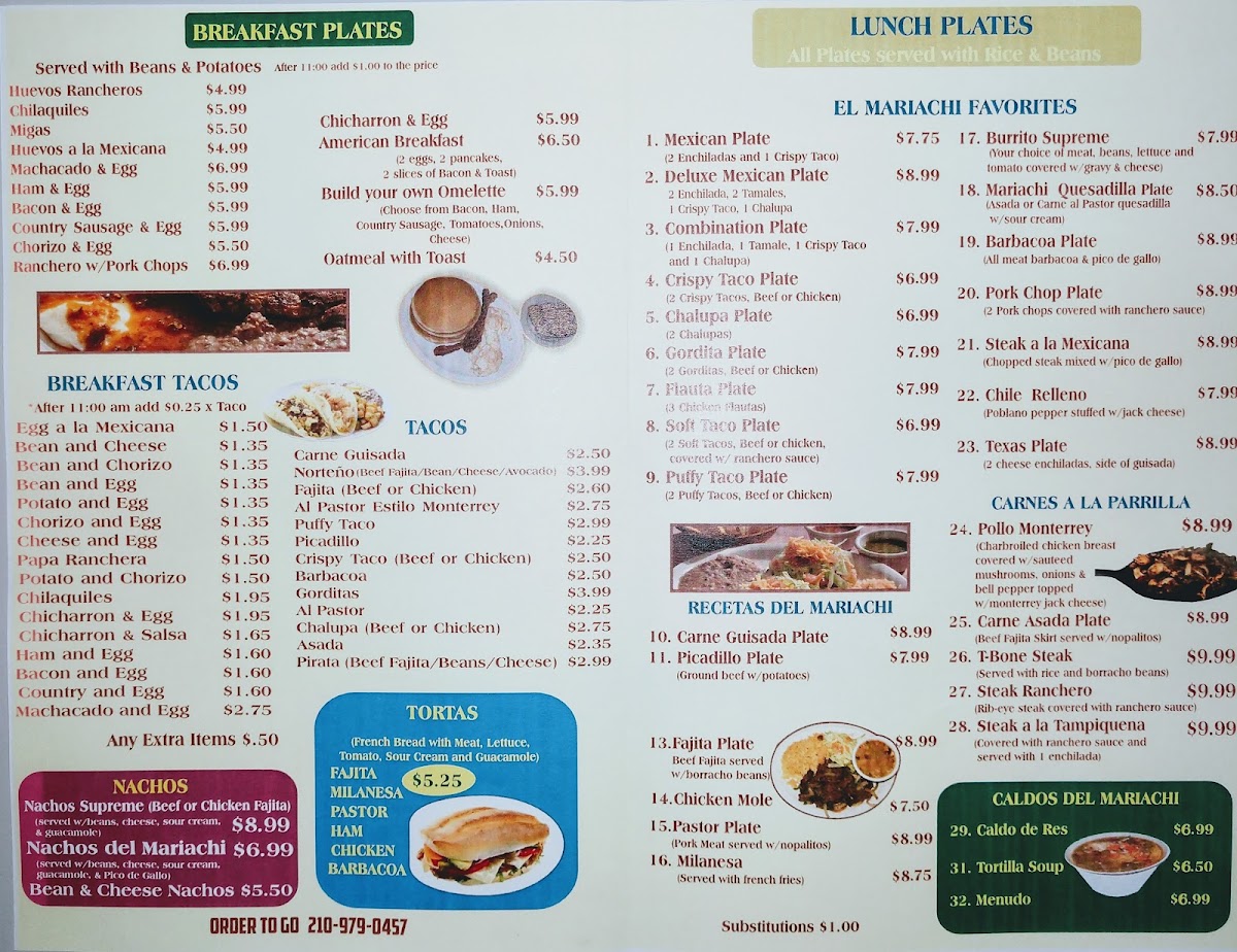 El Mariachi Loco menu board