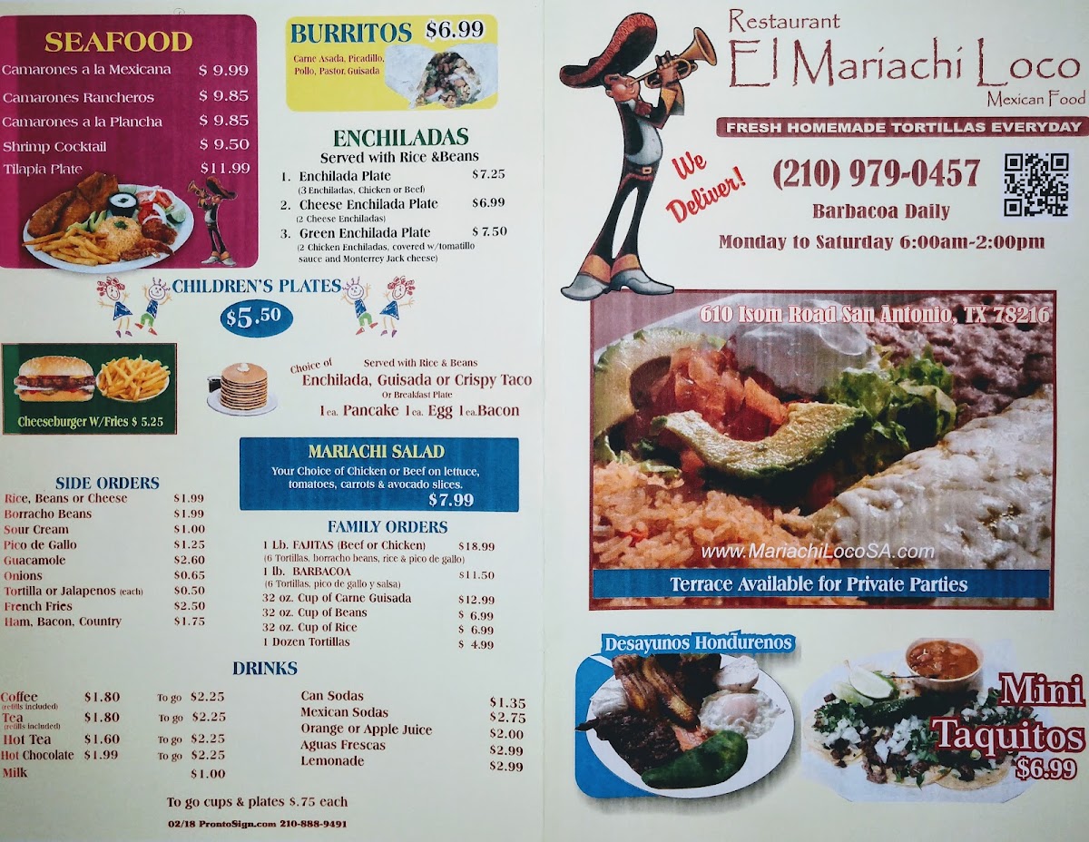 El Mariachi Loco menu board