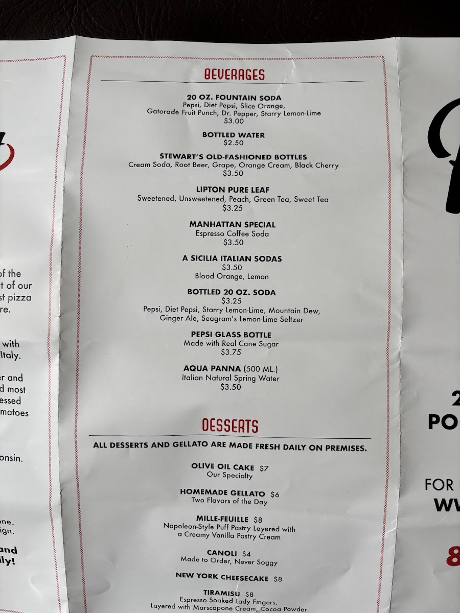 Pipinelli's Pizza Parlor menu board