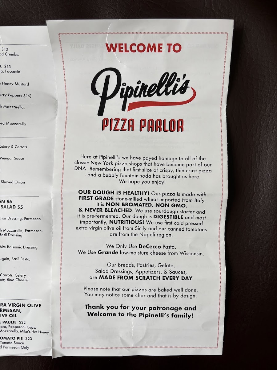 Pipinelli's Pizza Parlor menu board