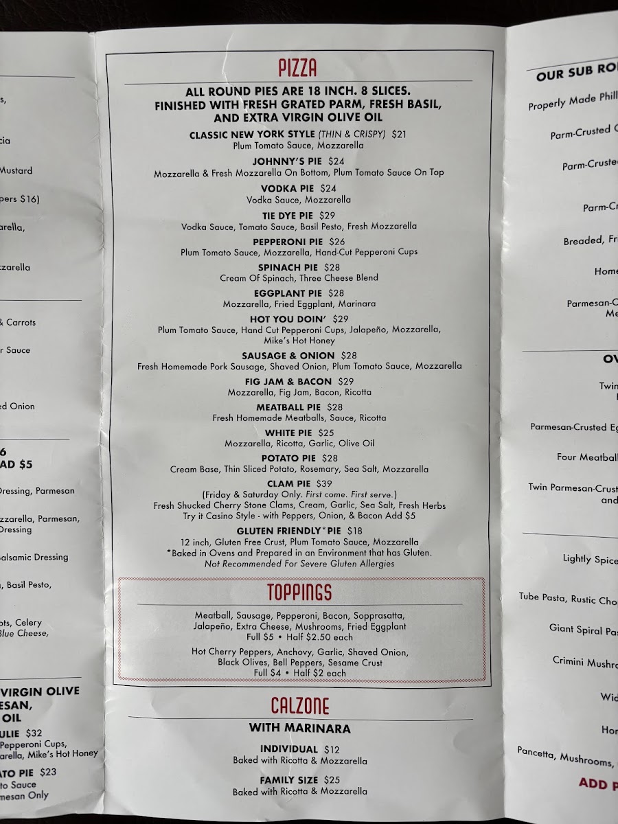 Pipinelli's Pizza Parlor menu board