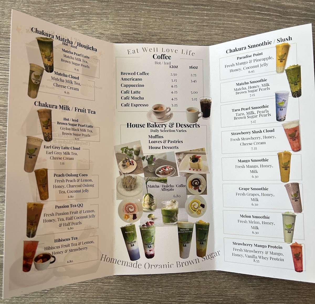Chakura Tea Cafe menu board