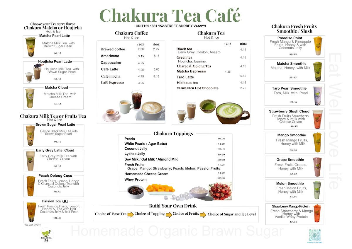 Chakura Tea Cafe menu board