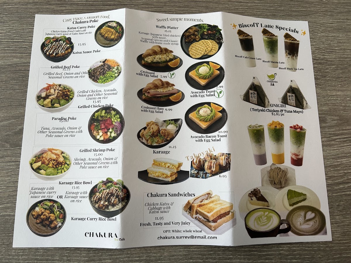 Chakura Tea Cafe menu board