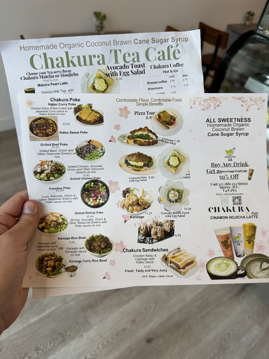 Chakura Tea Cafe menu board