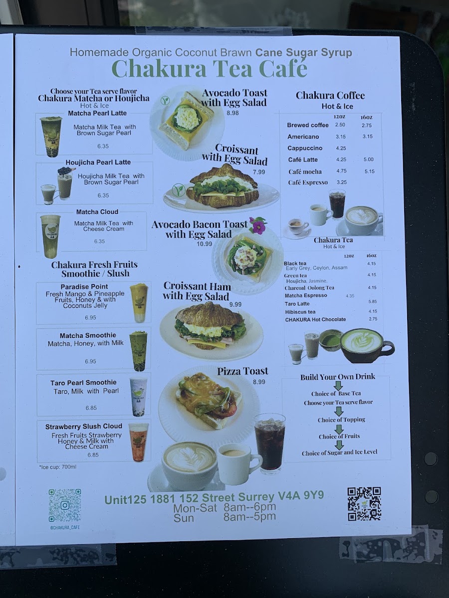Chakura Tea Cafe menu board