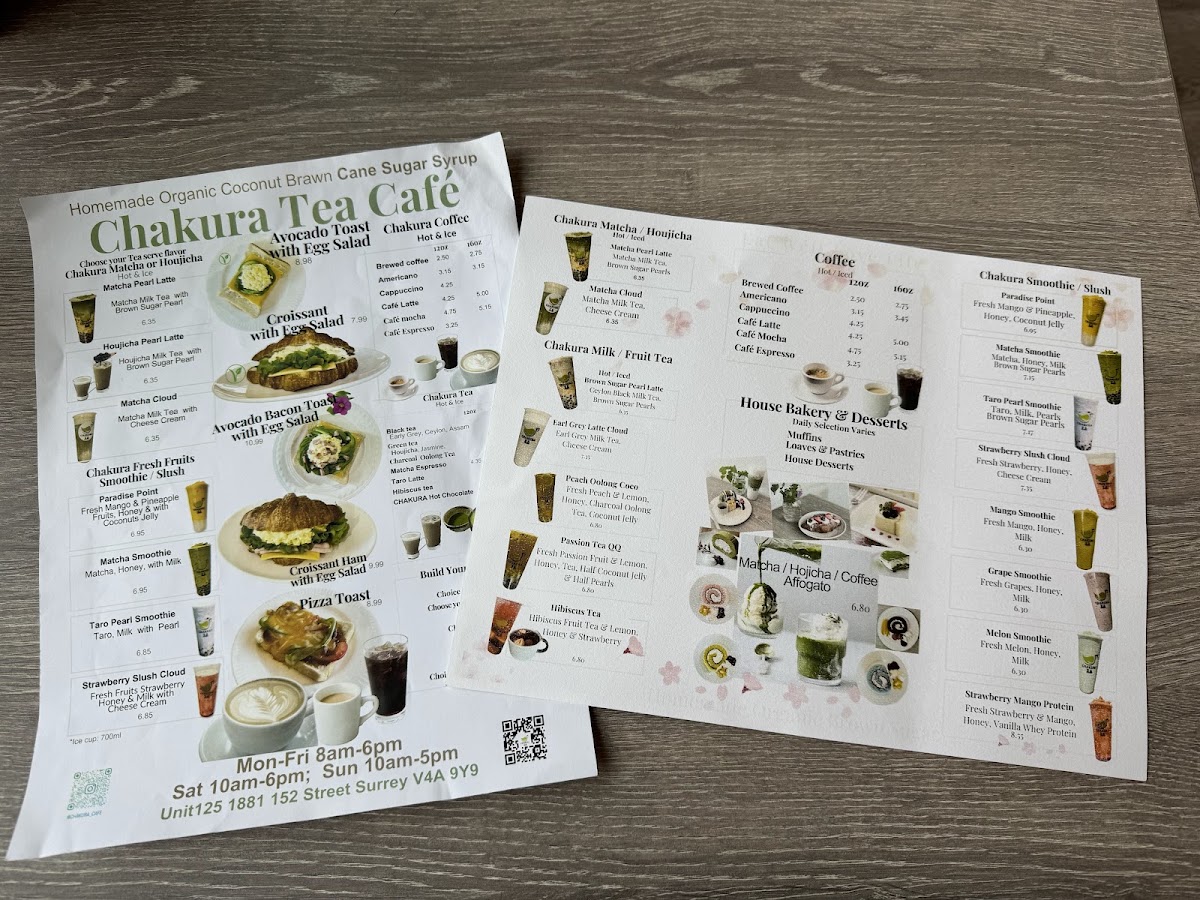 Chakura Tea Cafe menu board