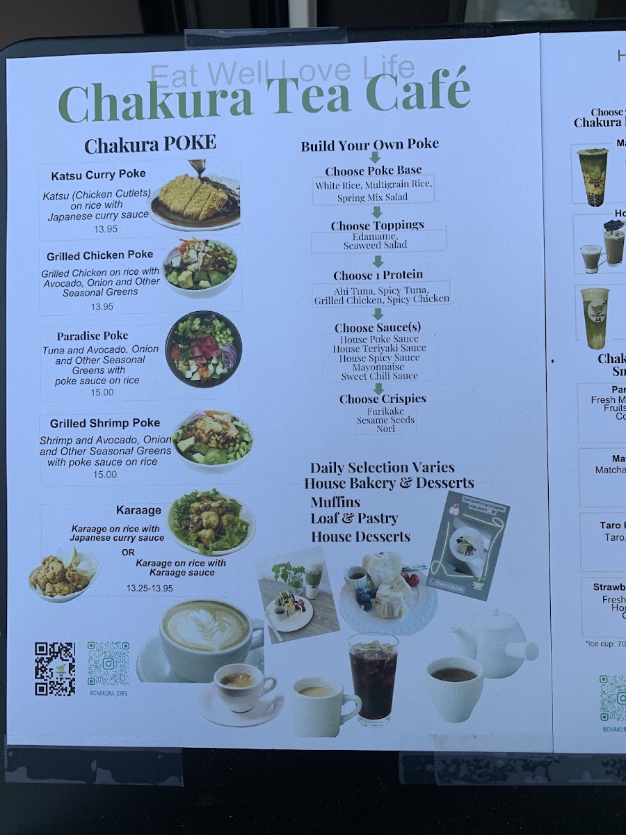 Chakura Tea Cafe menu board