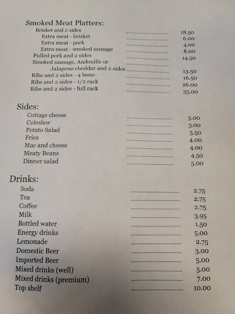 Beaman Grill-N-Pit menu board