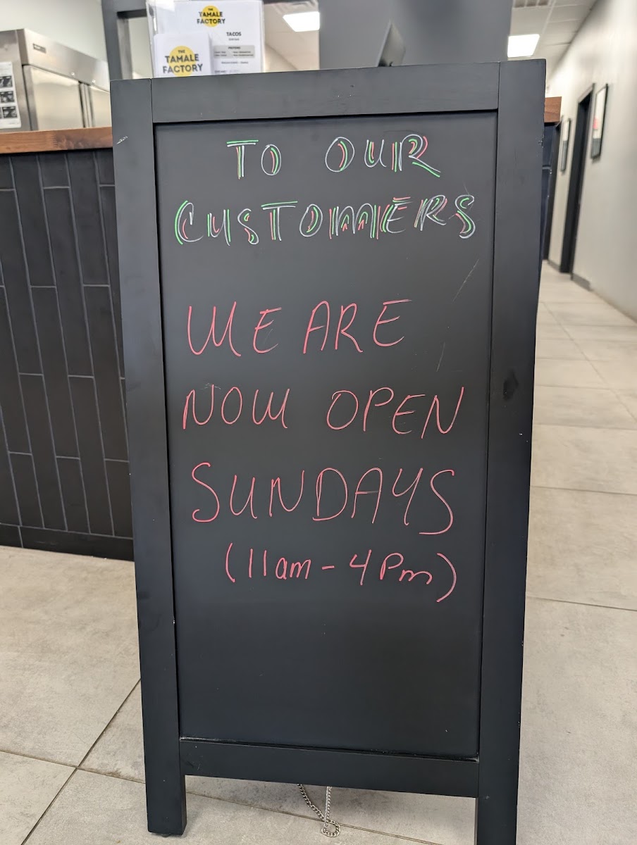 Factory Tamale (closed permanently) menu board