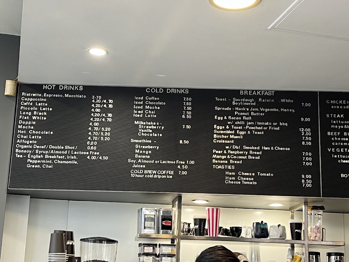Pulse Espresso Bar menu board