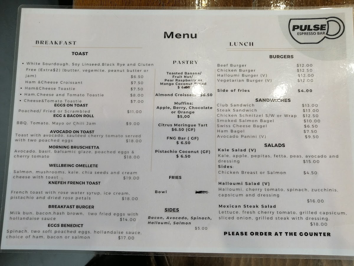 Pulse Espresso Bar menu board