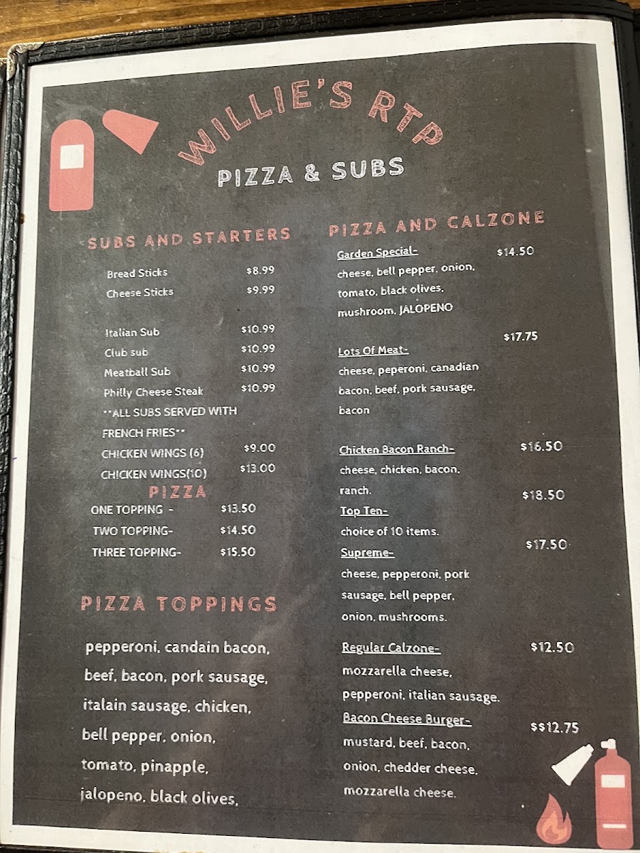 Willie's menu board