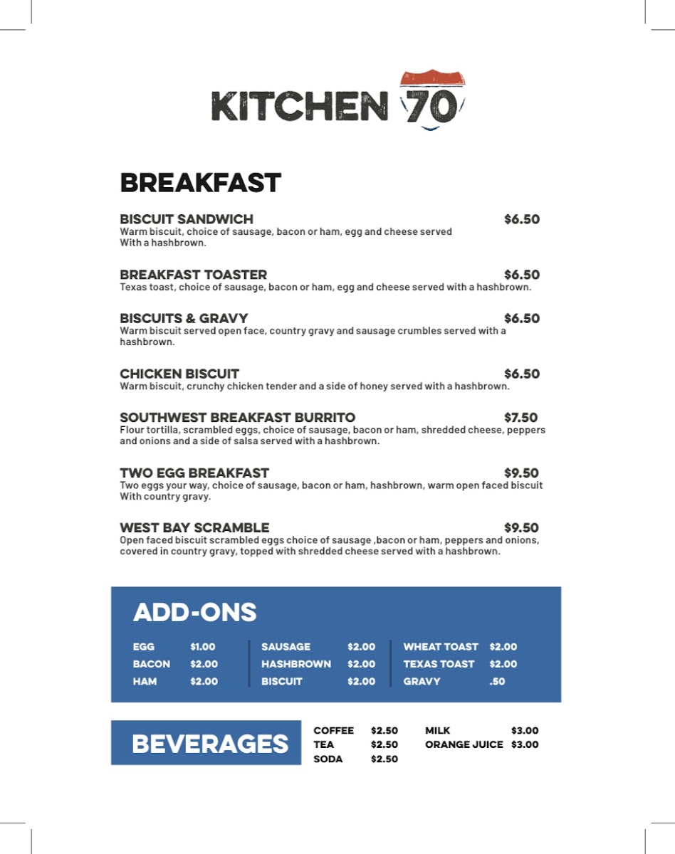 Kitchen 70 menu board