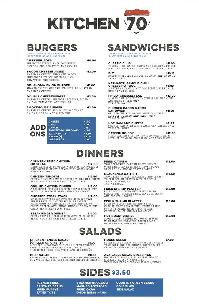 Kitchen 70 menu board