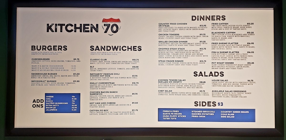 Kitchen 70 menu board
