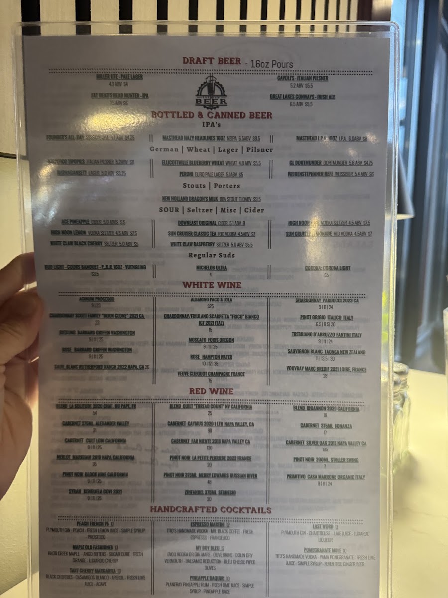 Cavoli's Pizza Shop menu board