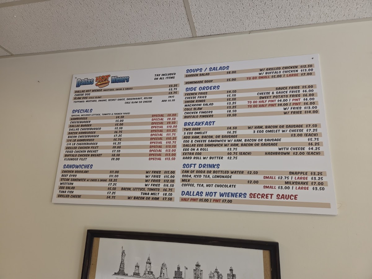 Dallas Hot Weiners II menu board