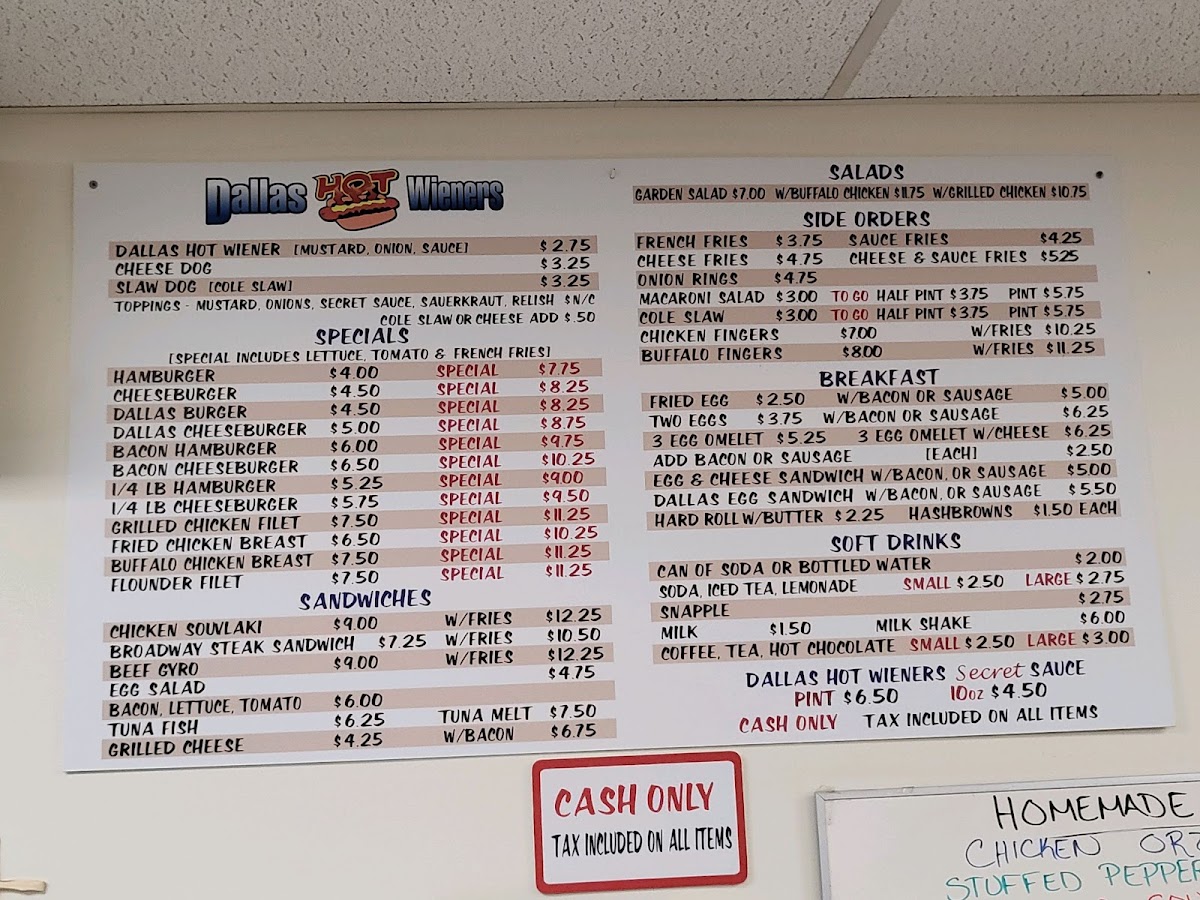 Dallas Hot Weiners II menu board