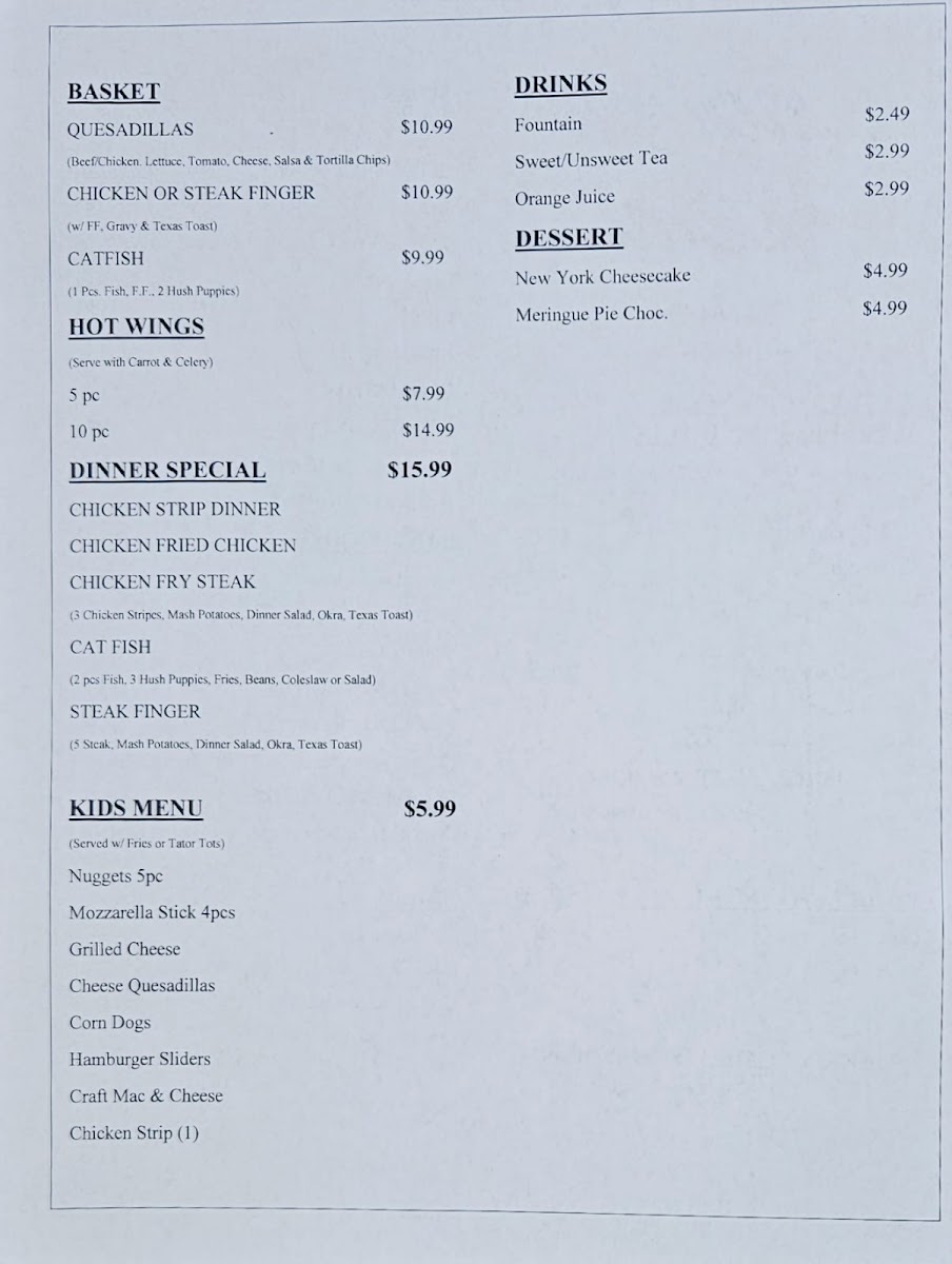 Enos Mall (Eatery & pizzeria) menu board