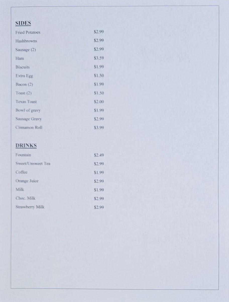 Enos Mall (Eatery & pizzeria) menu board