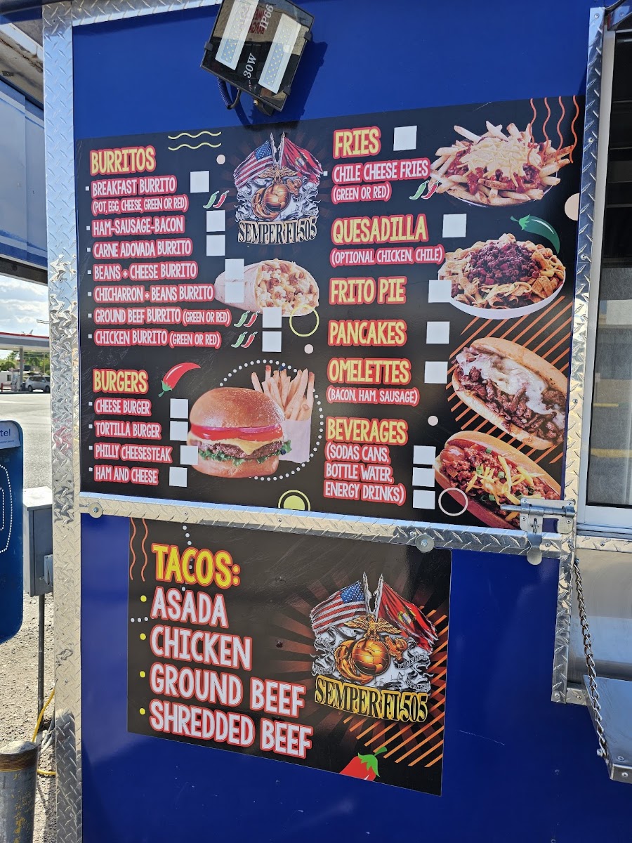Semper Fi 505 Food Truck menu board