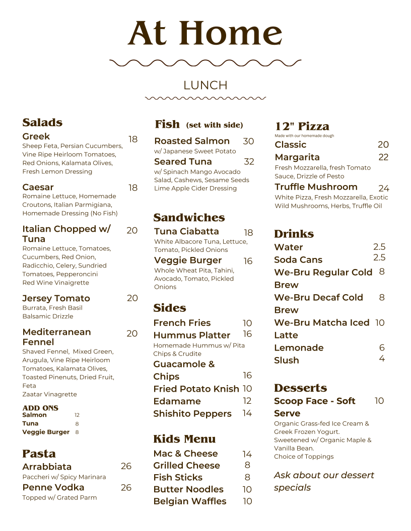 At Home Kitchen menu board