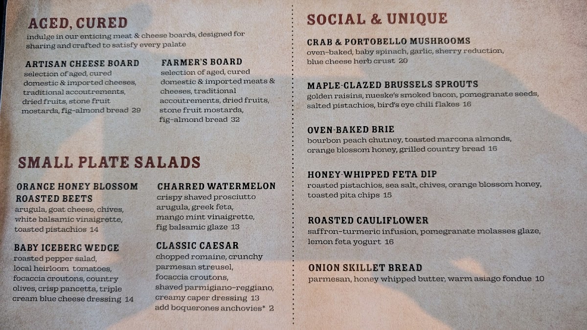 Ringside Restaurant menu board