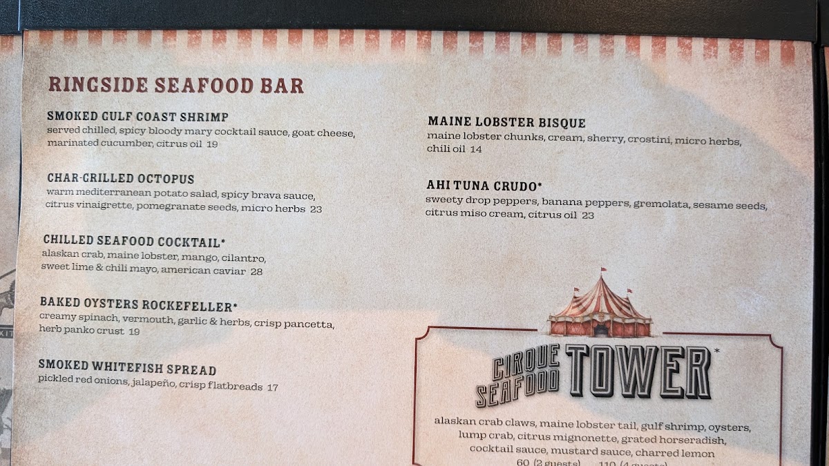 Ringside Restaurant menu board