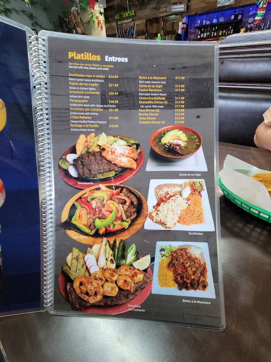Guacamole Restaurant menu board